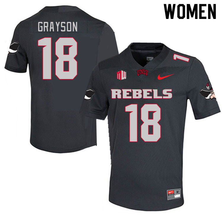 Women #18 Shaun Grayson UNLV Rebels 2023 College Football Jerseys Stitched-Charcoal - Click Image to Close